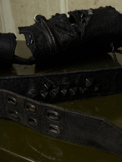 KMRii ‘1101-BG01 KB-Scorpion’ Distressed Leather Hand-stitched Tassel Waist Belt Bag