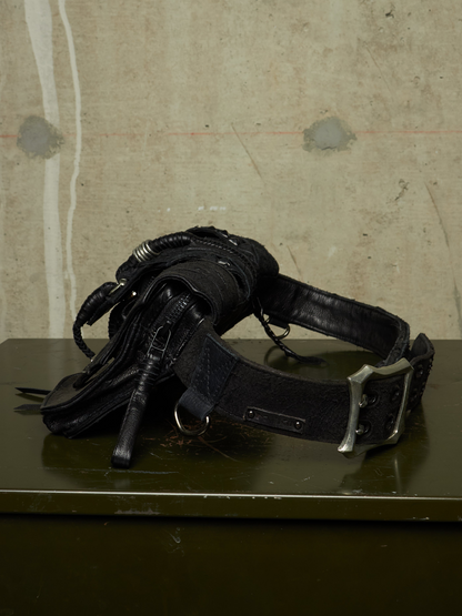 KMRii ‘1101-BG01 KB-Scorpion’ Distressed Leather Hand-stitched Tassel Waist Belt Bag