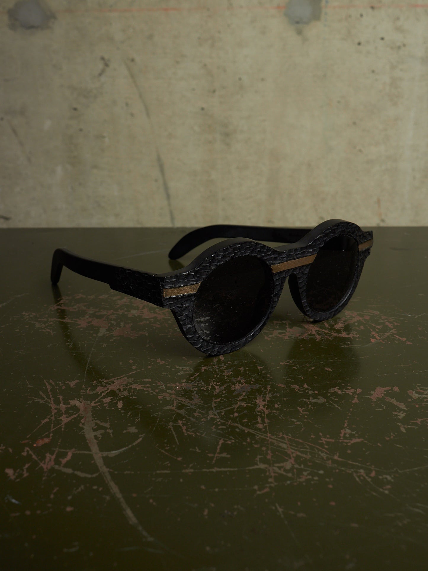 KUBORAUM x Julius_7 'Maske A1 BM ES' Burnt Leather Round Lens Sunglasses