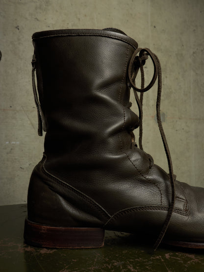 Kyoji Maruyama Early 00s 'MA8322' Olive Calf Leather Spiral Zip Front Lace Boots