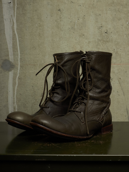 Kyoji Maruyama Early 00s 'MA8322' Olive Calf Leather Spiral Zip Front Lace Boots