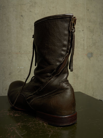Kyoji Maruyama Early 00s 'MA8322' Olive Calf Leather Spiral Zip Front Lace Boots