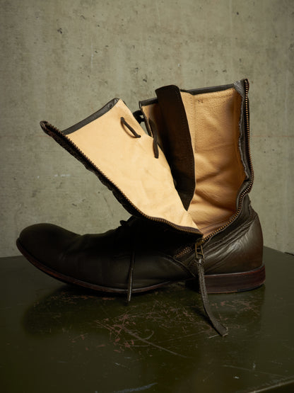 Kyoji Maruyama Early 00s 'MA8322' Olive Calf Leather Spiral Zip Front Lace Boots