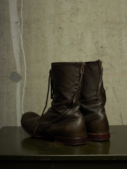 Kyoji Maruyama Early 00s 'MA8322' Olive Calf Leather Spiral Zip Front Lace Boots