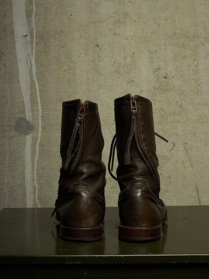 Kyoji Maruyama Early 00s 'MA8322' Olive Calf Leather Spiral Zip Front Lace Boots