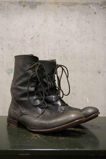 Kyoji Maruyama Early 00s 'MA8322' Olive Calf Leather Spiral Zip Front Lace Boots