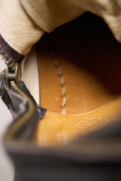 Close-up of a leather shoe with stitching detail