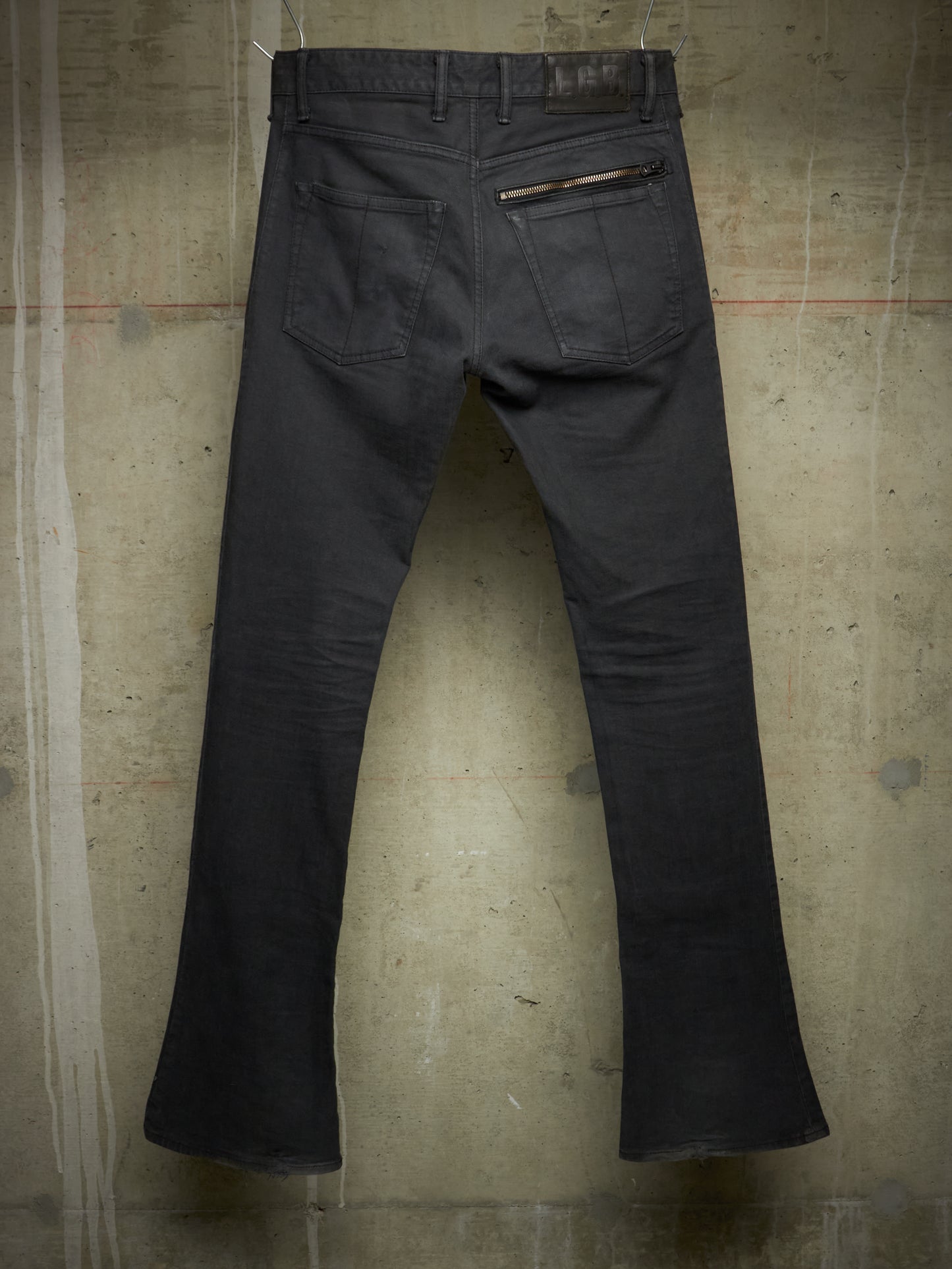 L.G.B. Early 00s 'BIG BAD WOLF' Charcoal Grey Multi Zip Flare Denim