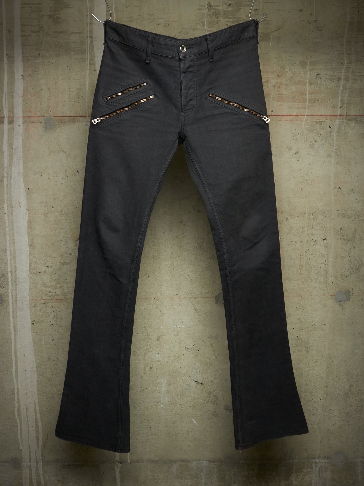L.G.B. Early 00s 'BIG BAD WOLF' Charcoal Grey Multi Zip Flare Denim