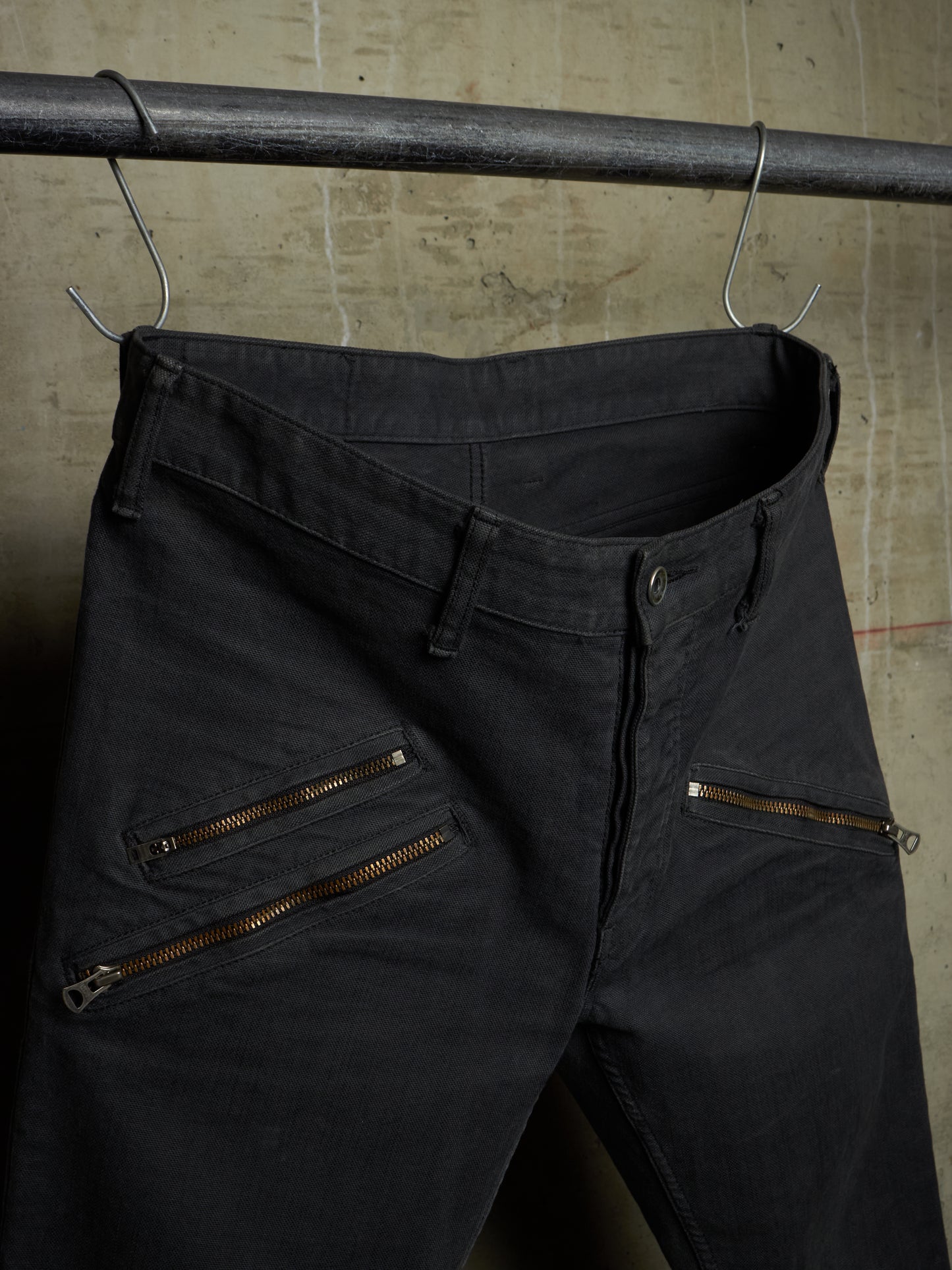 L.G.B. Early 00s 'BIG BAD WOLF' Charcoal Grey Multi Zip Flare Denim