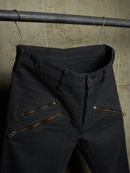 L.G.B. Early 00s 'BIG BAD WOLF' Charcoal Grey Multi Zip Flare Denim