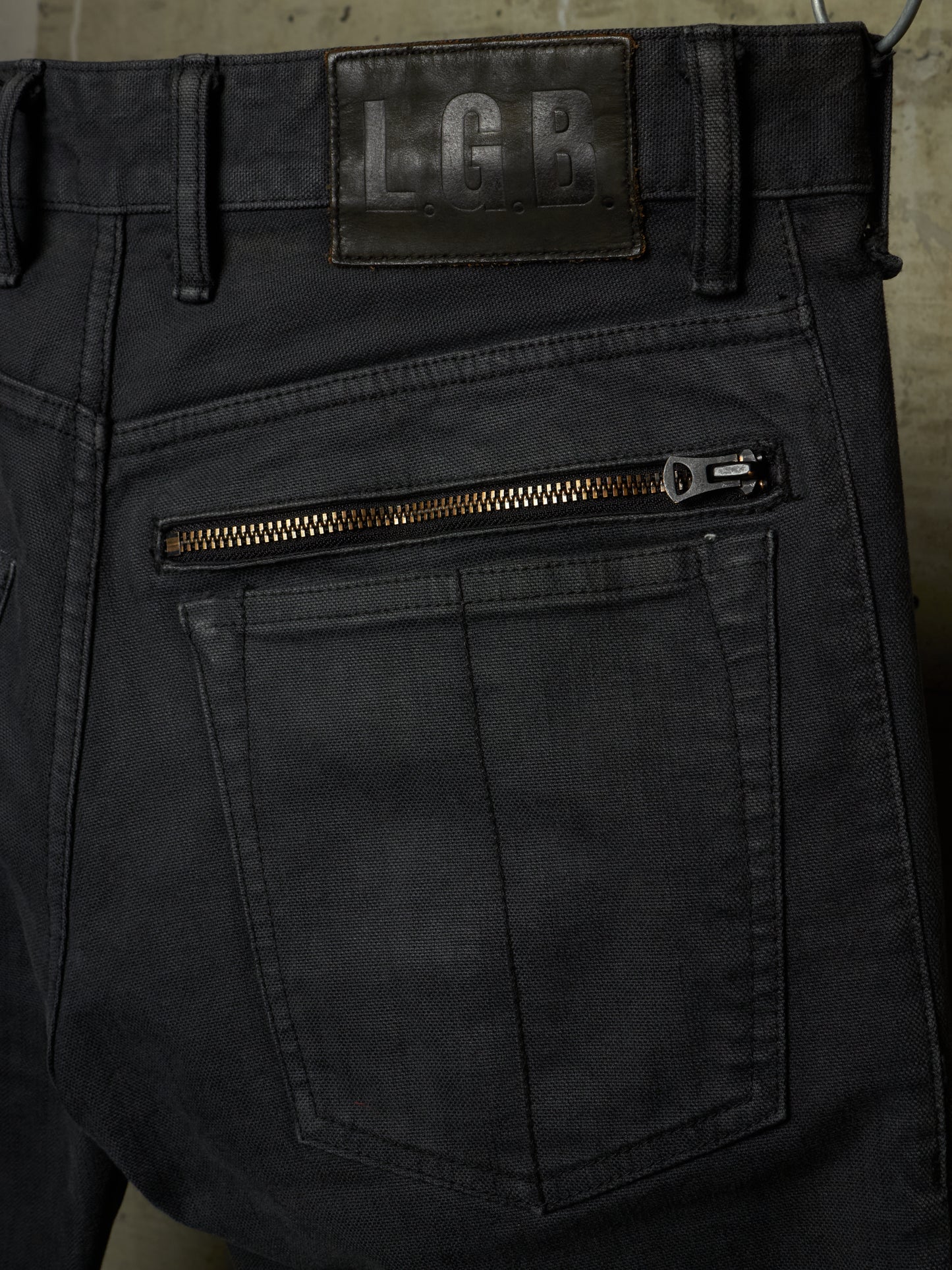 L.G.B. Early 00s 'BIG BAD WOLF' Charcoal Grey Multi Zip Flare Denim