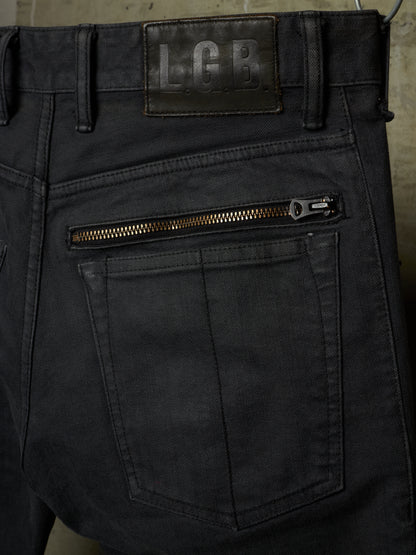 L.G.B. Early 00s 'BIG BAD WOLF' Charcoal Grey Multi Zip Flare Denim