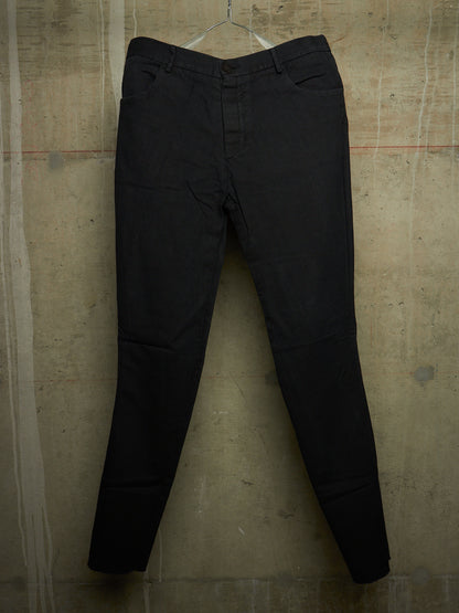 Label Under Construction 2010s Washed Black Cotton Linen Herringbone Twisted Hem Skinny Pants