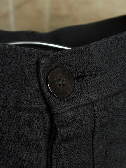Label Under Construction 2010s Washed Black Cotton Linen Herringbone Twisted Hem Skinny Pants