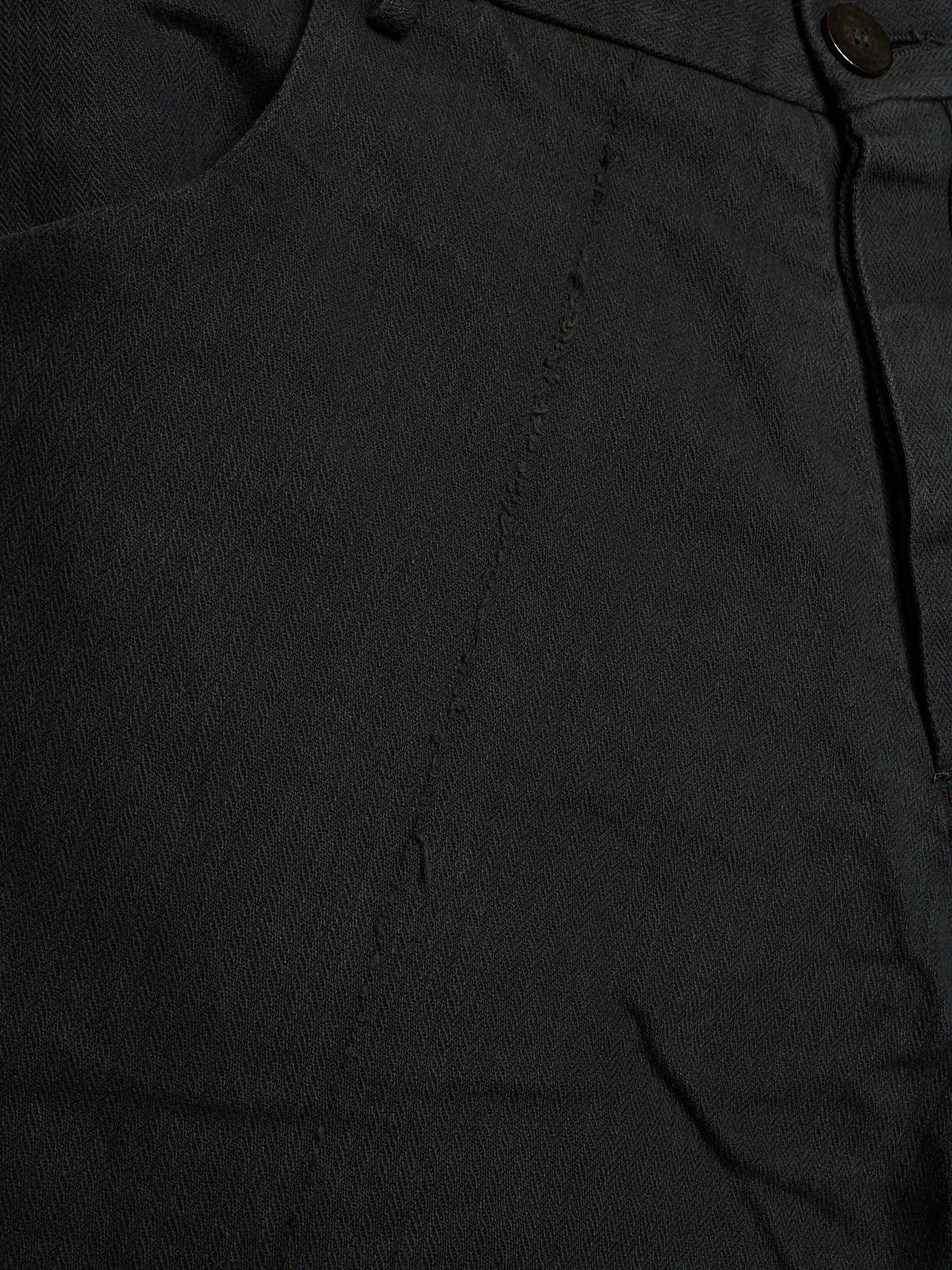Label Under Construction 2010s Washed Black Cotton Linen Herringbone Twisted Hem Skinny Pants