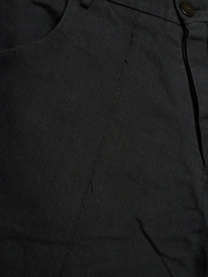 Label Under Construction 2010s Washed Black Cotton Linen Herringbone Twisted Hem Skinny Pants