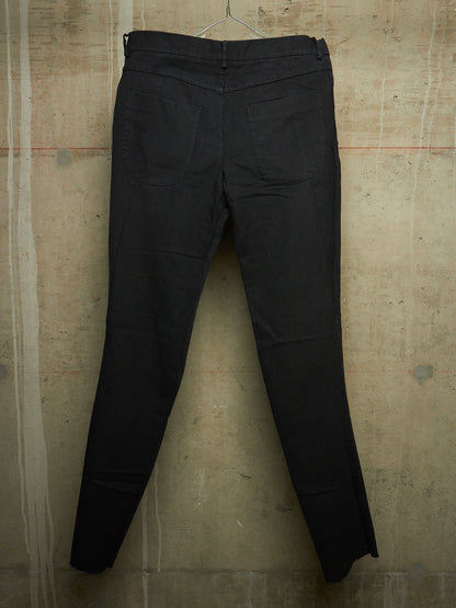Label Under Construction 2010s Washed Black Cotton Linen Herringbone Twisted Hem Skinny Pants