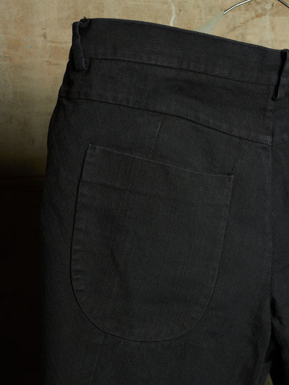 Label Under Construction 2010s Washed Black Cotton Linen Herringbone Twisted Hem Skinny Pants