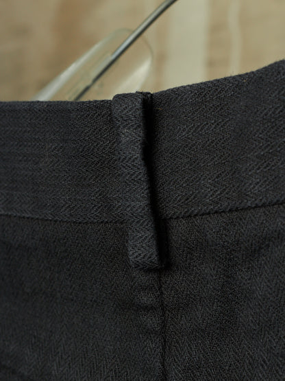 Label Under Construction 2010s Washed Black Cotton Linen Herringbone Twisted Hem Skinny Pants