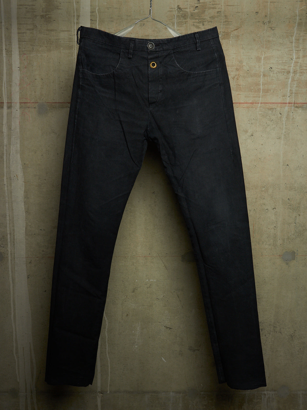 Label Under Construction 2010s Washed Dark Grey Cotton Frayed Hem Pants