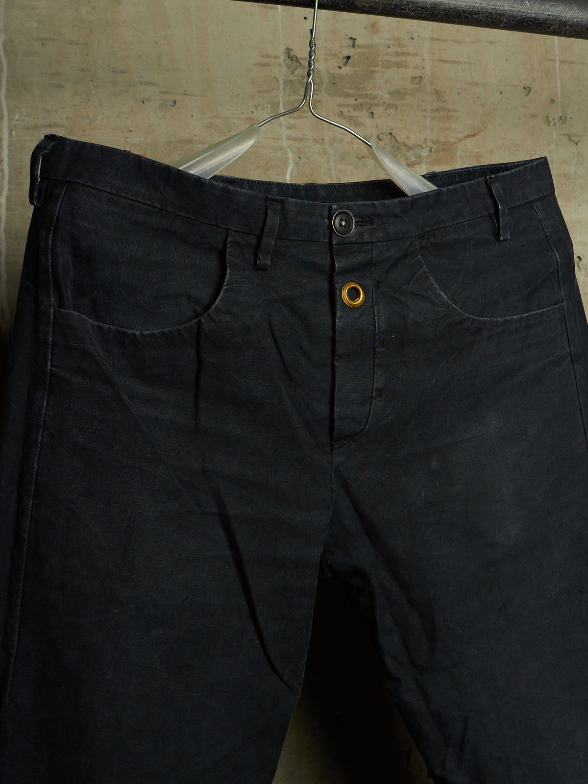 Label Under Construction 2010s Washed Dark Grey Cotton Frayed Hem Pants