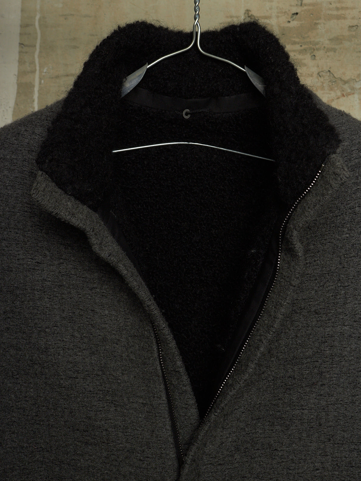 Label Under Construction AW16-17 '28FMCT62_WW62' Grey Virgin Wool Mock Neck Coat