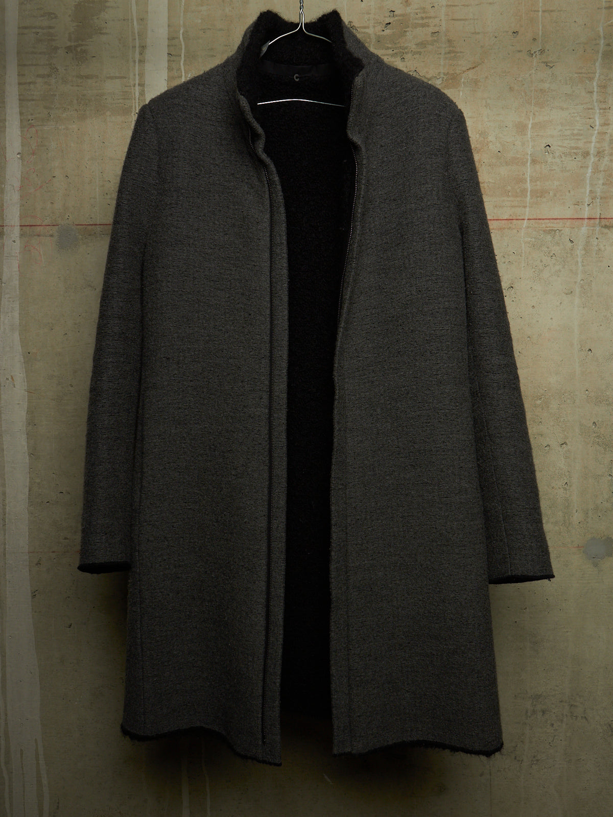 Label Under Construction AW16-17 '28FMCT62_WW62' Grey Virgin Wool Mock Neck Coat