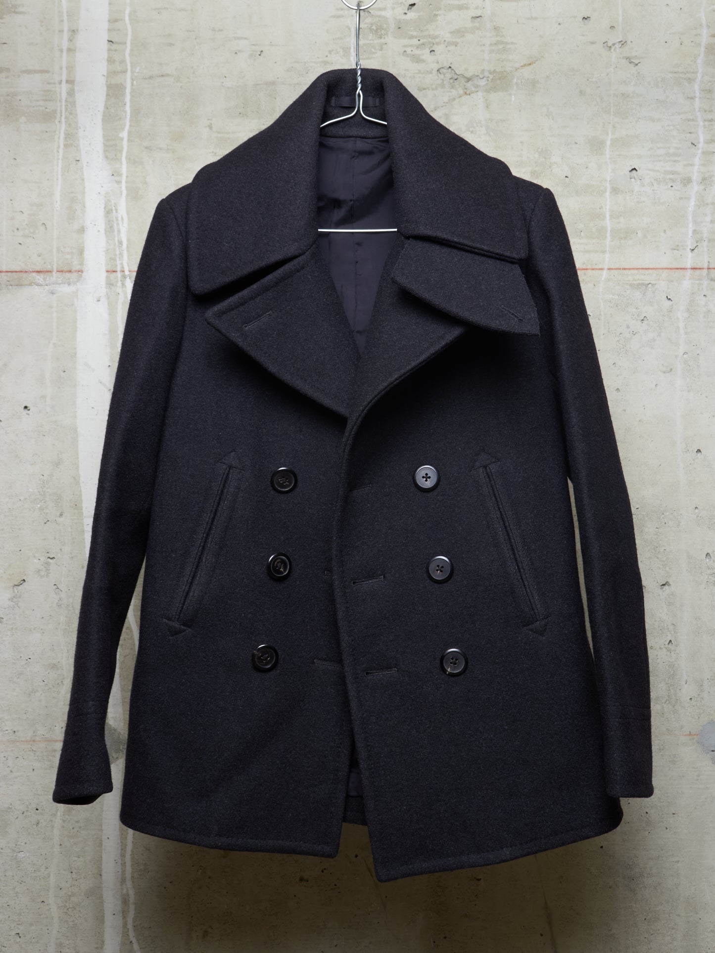 Lad Musician AW11 Charcoal Heavy Melton Wool Wide Collar Peacoat