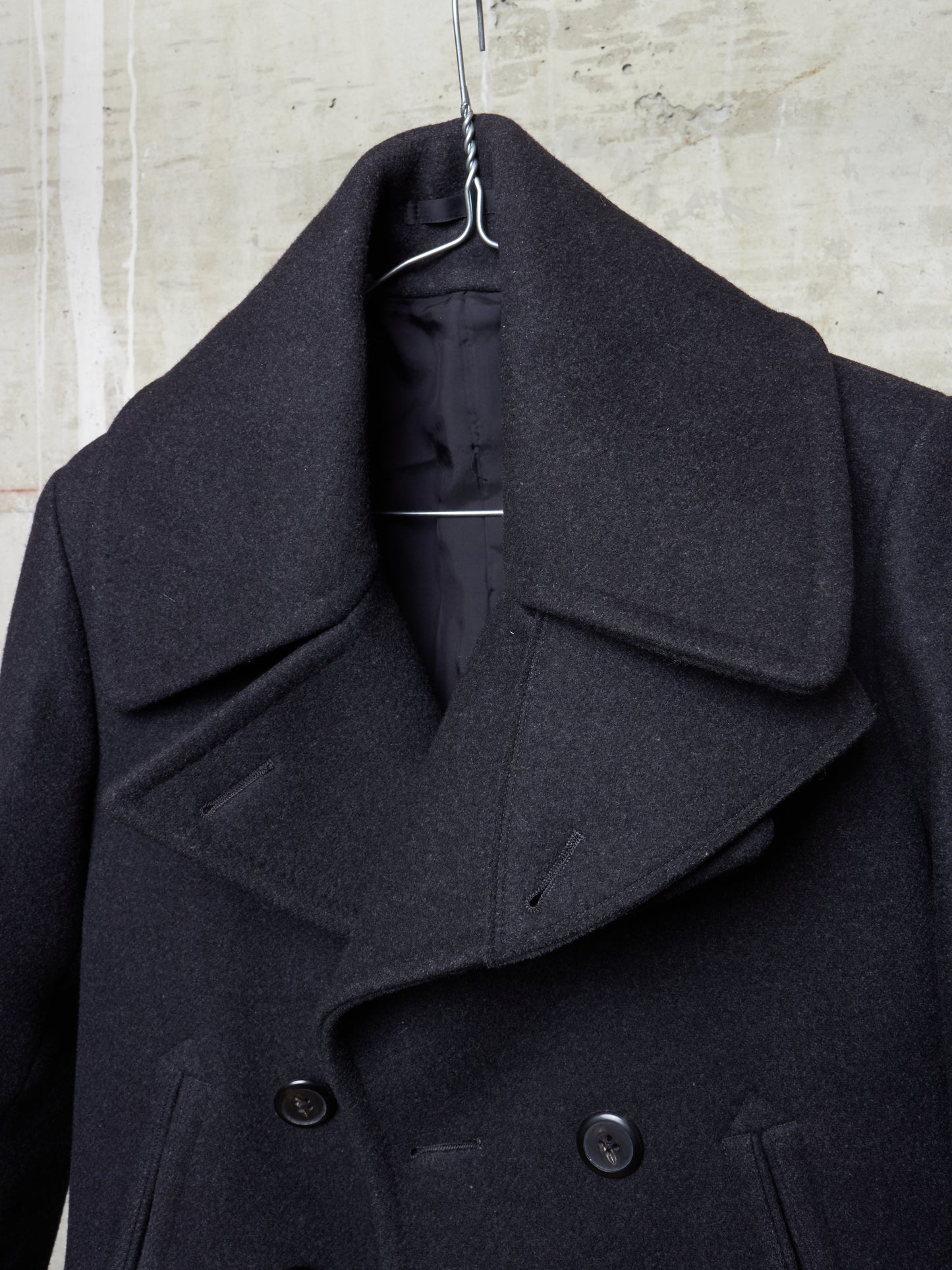 Lad Musician AW11 Charcoal Heavy Melton Wool Wide Collar Peacoat