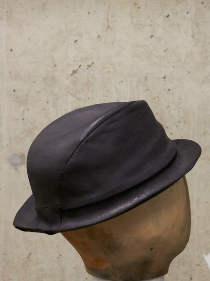 LAYER-0 SS24 'H2' Black Reverse Horse Leather Short Brimmed Hat