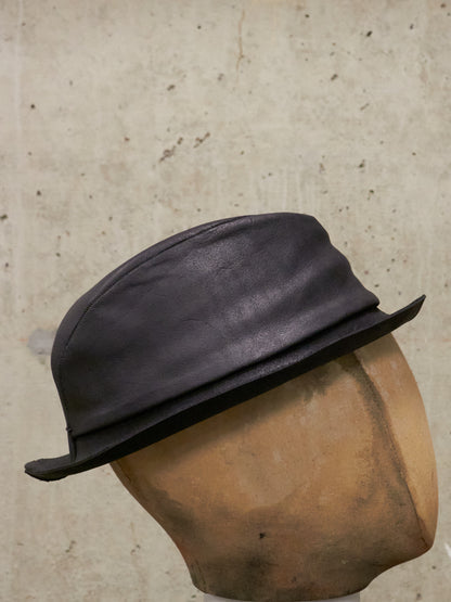 LAYER-0 SS24 'H2' Black Reverse Horse Leather Short Brimmed Hat
