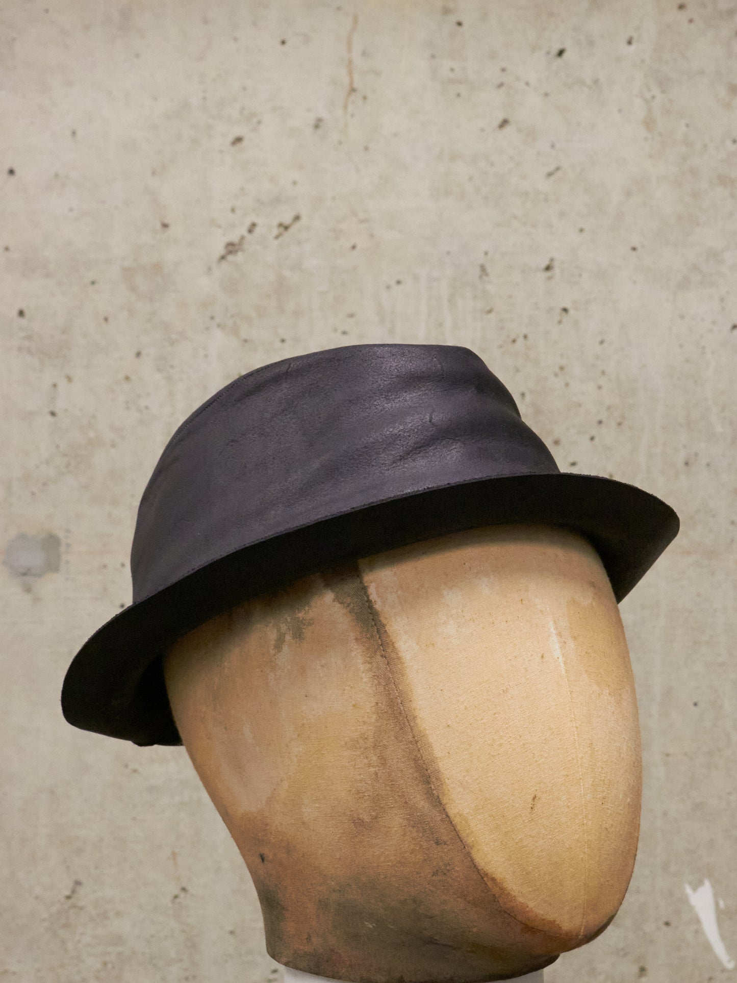LAYER-0 SS24 'H2' Black Reverse Horse Leather Short Brimmed Hat