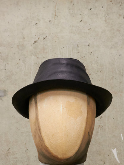 LAYER-0 SS24 'H2' Black Reverse Horse Leather Short Brimmed Hat