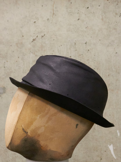 LAYER-0 SS24 'H2' Black Reverse Horse Leather Short Brimmed Hat