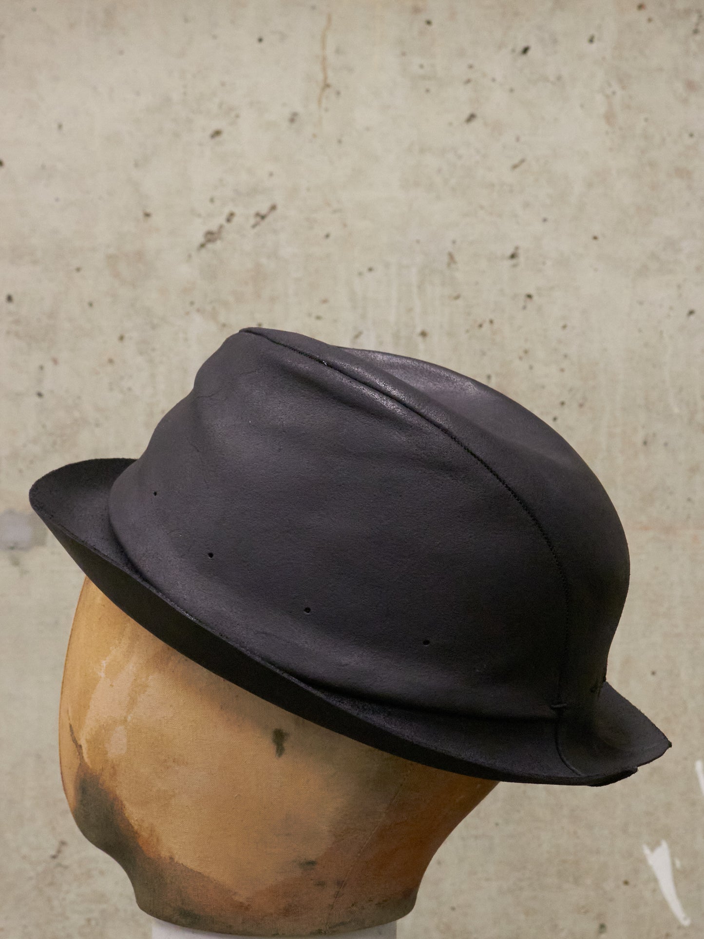 LAYER-0 SS24 'H2' Black Reverse Horse Leather Short Brimmed Hat