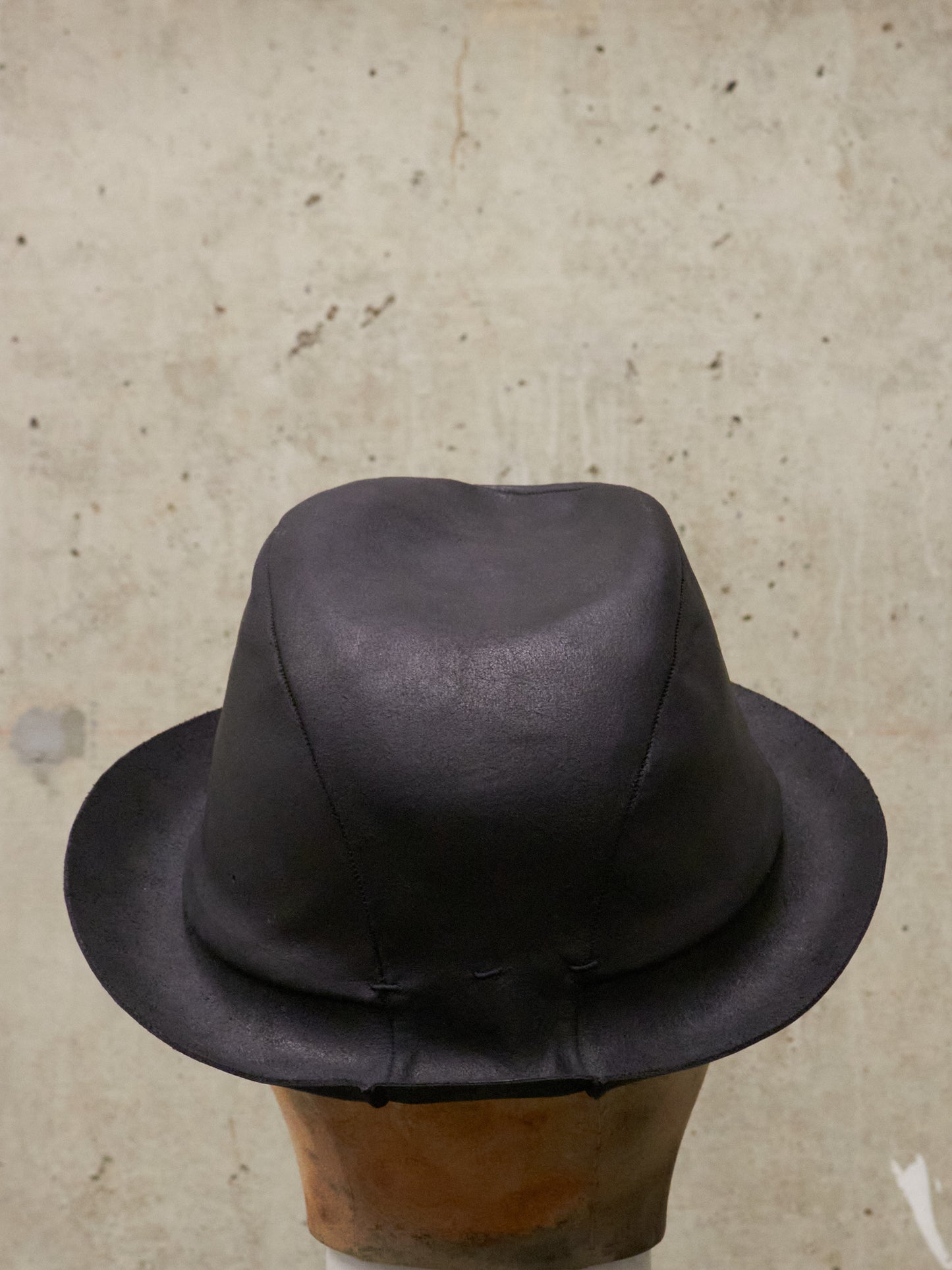 LAYER-0 SS24 'H2' Black Reverse Horse Leather Short Brimmed Hat