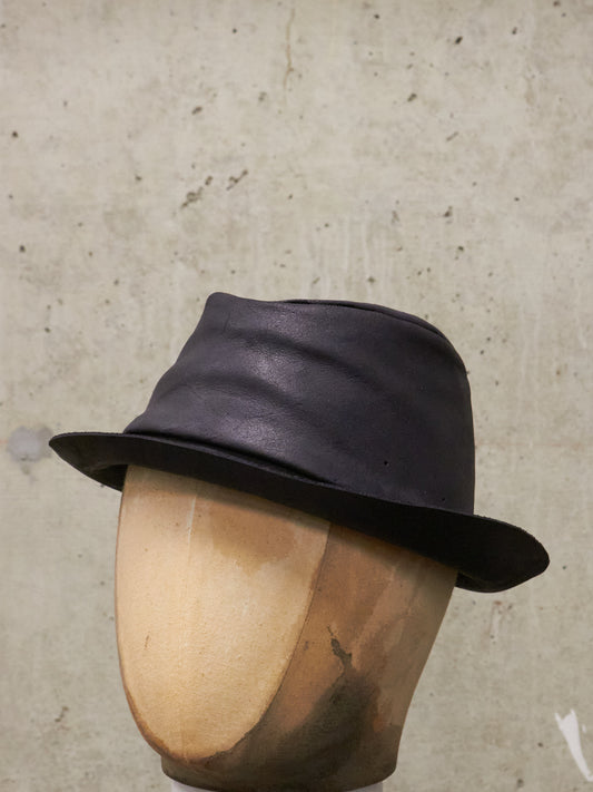 LAYER-0 SS24 'H2' Black Reverse Horse Leather Short Brimmed Hat