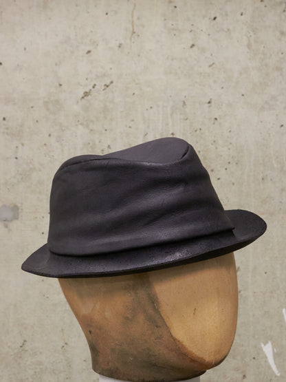 LAYER-0 SS24 'H2' Black Reverse Horse Leather Short Brimmed Hat