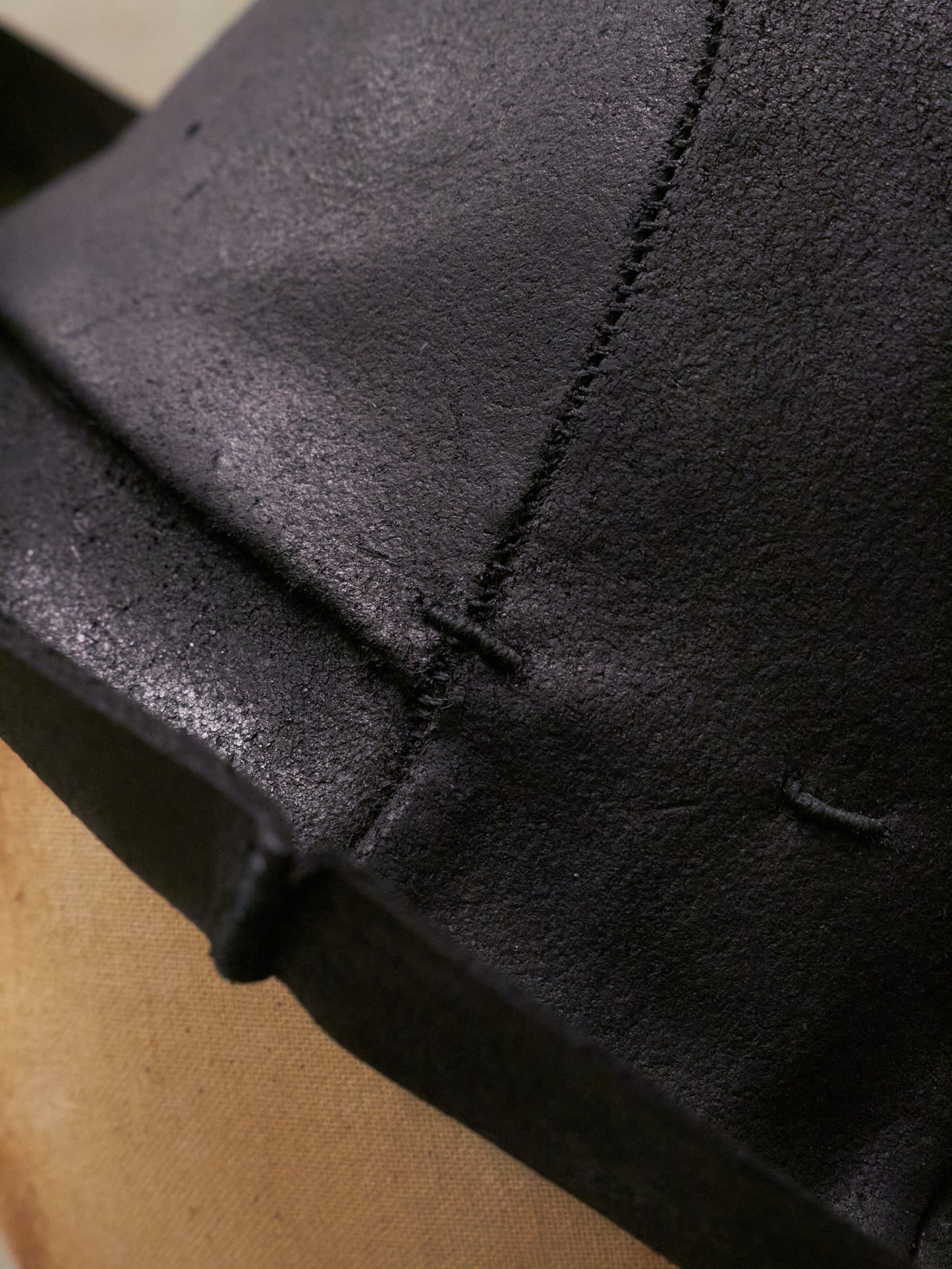 LAYER-0 SS24 'H2' Black Reverse Horse Leather Short Brimmed Hat