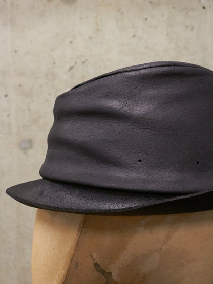 LAYER-0 SS24 'H2' Black Reverse Horse Leather Short Brimmed Hat