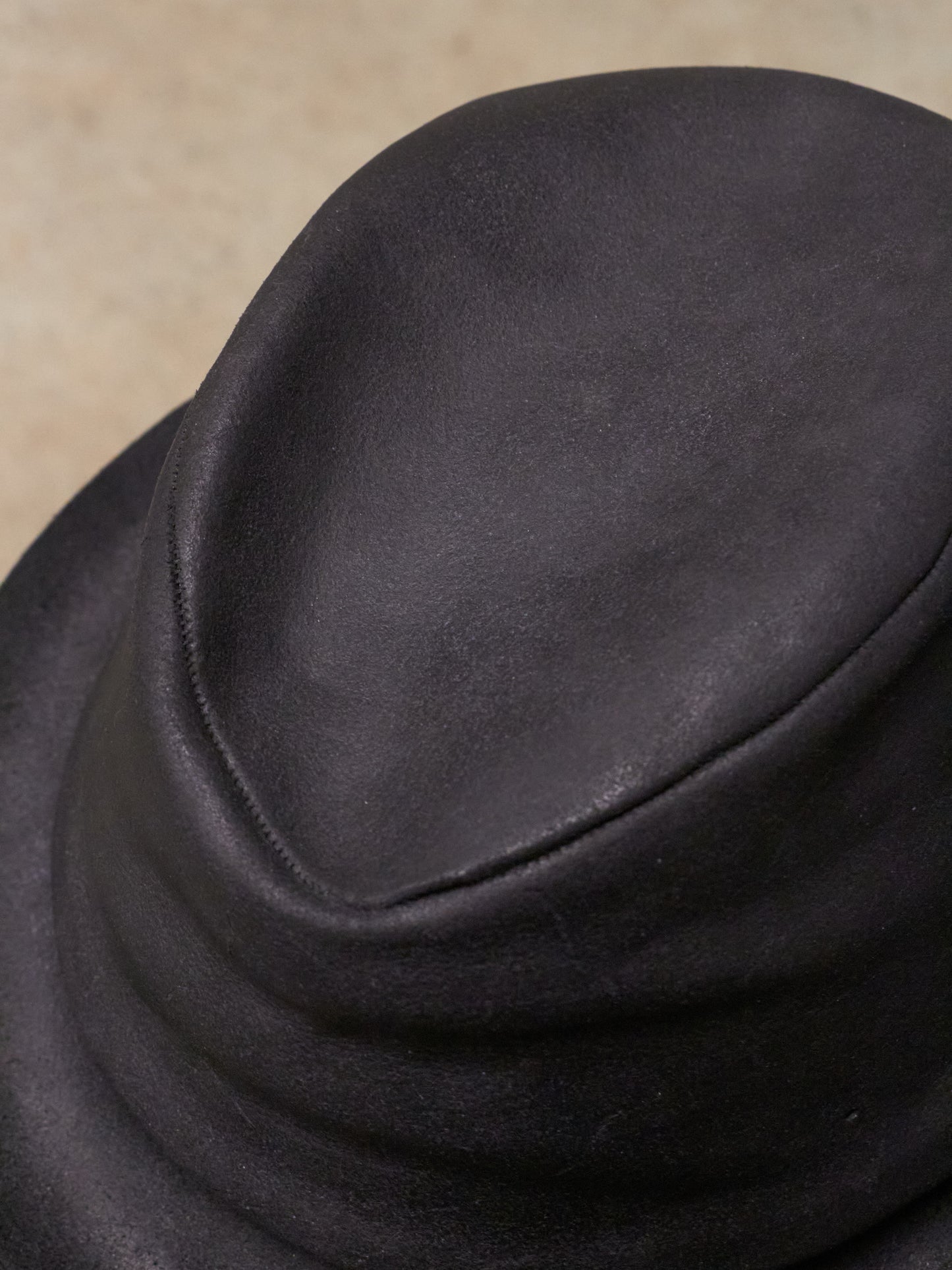 LAYER-0 SS24 'H2' Black Reverse Horse Leather Short Brimmed Hat