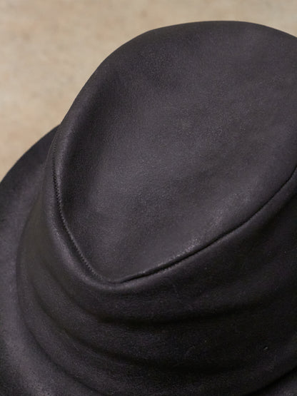 LAYER-0 SS24 'H2' Black Reverse Horse Leather Short Brimmed Hat