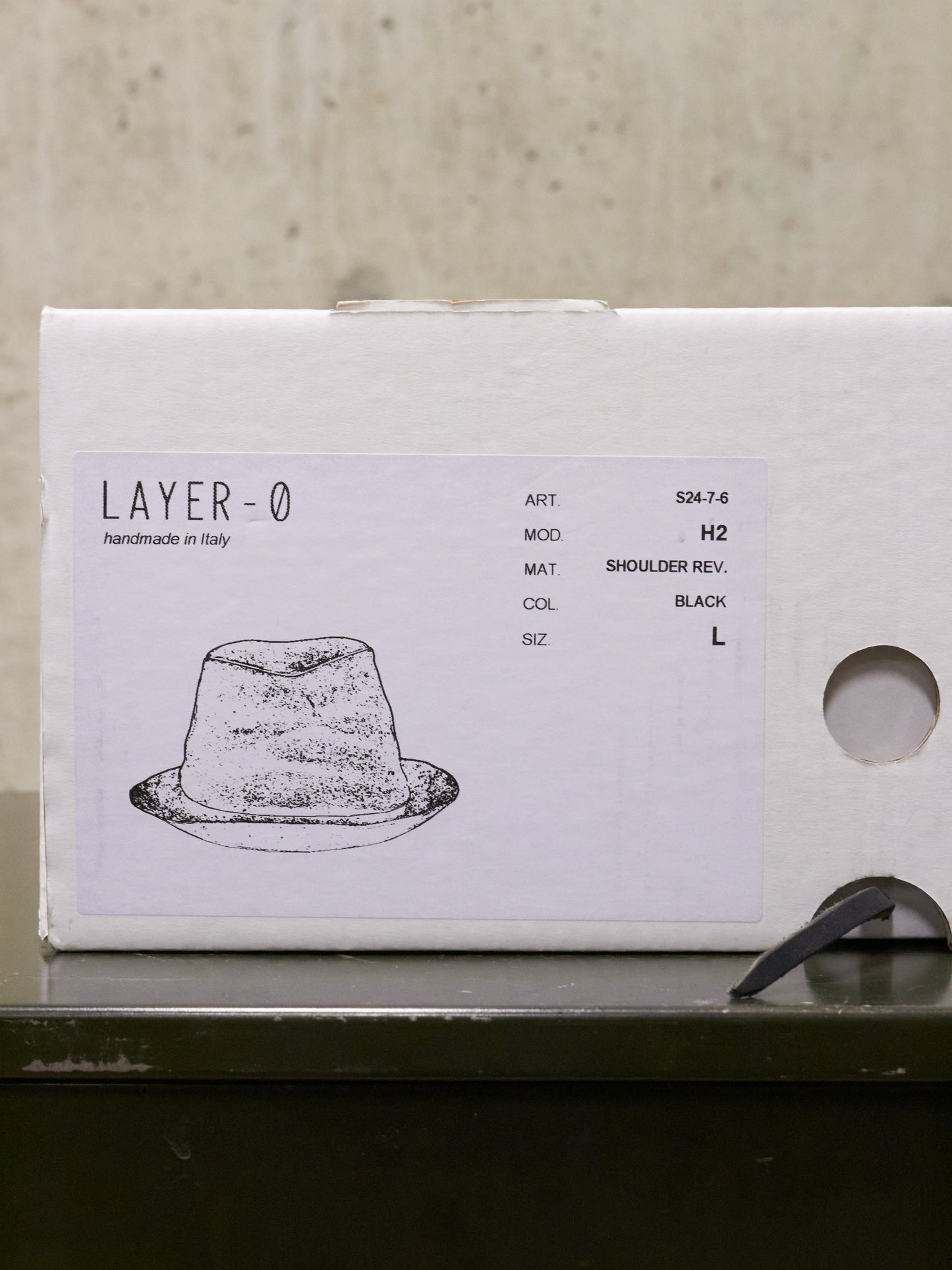 LAYER-0 SS24 'H2' Black Reverse Horse Leather Short Brimmed Hat