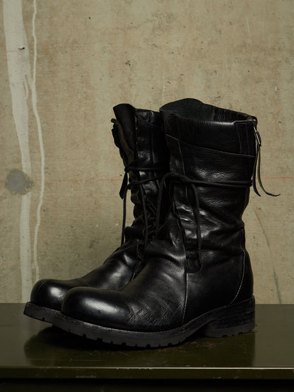 LEON EMANUEL BLANCK 'DIS-M-CB/01' Black GUIDI Horse Leather Distortion Spiral Zip Front Lace Tall Combat Traktor Boots