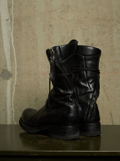 LEON EMANUEL BLANCK 'DIS-M-CB/01' Black GUIDI Horse Leather Distortion Spiral Zip Front Lace Tall Combat Traktor Boots