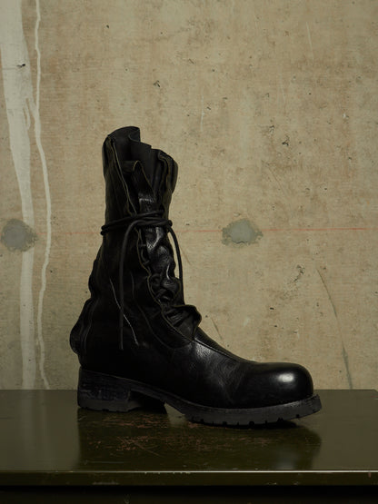 LEON EMANUEL BLANCK 'DIS-M-CB/01' Black GUIDI Horse Leather Distortion Spiral Zip Front Lace Tall Combat Traktor Boots