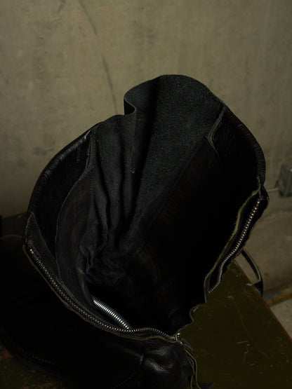 LEON EMANUEL BLANCK 'DIS-M-CB/01' Black GUIDI Horse Leather Distortion Spiral Zip Front Lace Tall Combat Traktor Boots