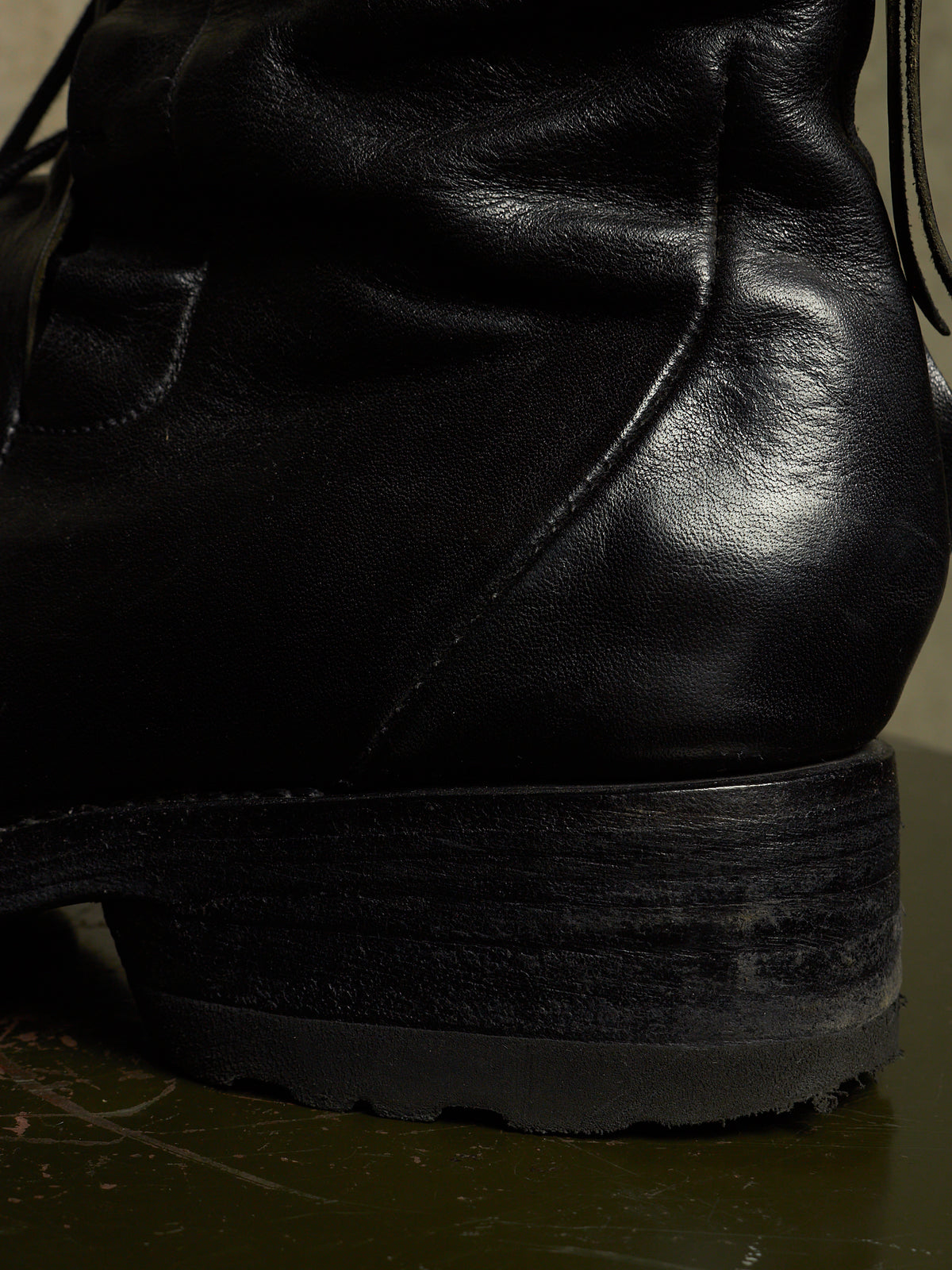 LEON EMANUEL BLANCK 'DIS-M-CB/01' Black GUIDI Horse Leather Distortion Spiral Zip Front Lace Tall Combat Traktor Boots