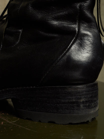 LEON EMANUEL BLANCK 'DIS-M-CB/01' Black GUIDI Horse Leather Distortion Spiral Zip Front Lace Tall Combat Traktor Boots